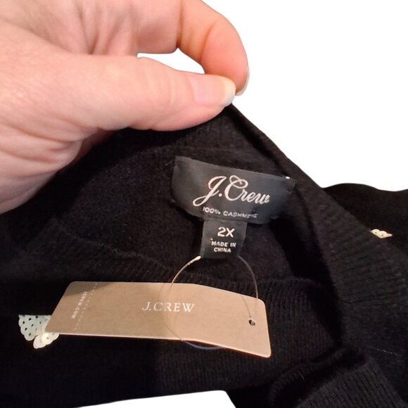 J Crew nwt everyday cashmere sweater womens 2X sequin polka dots black Holiday - Picture 2 of 4